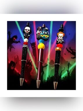 🤡🆕🤡 Horror-Themed Decorative Pens Set Of 3*Black, Yellow, Red #3